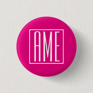 3 Initials Monogram White On Hot Pink 3 Cm Round Badge