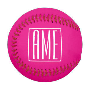 3 Initials Monogram White On Hot Pink Baseball