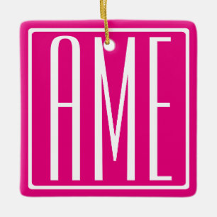 3 Initials Monogram   White On Hot Pink Ceramic Ornament