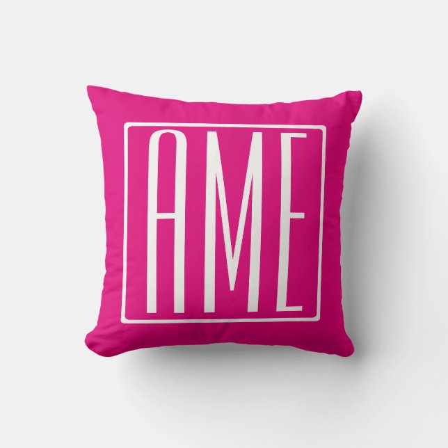 3 Initials Monogram | White On Hot Pink Cushion (Front)