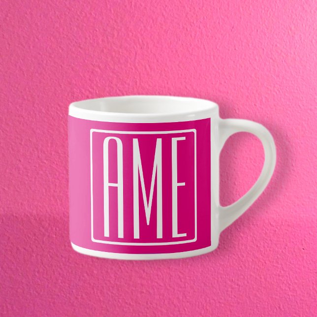 3 Initials Monogram | White On Hot Pink Espresso Cup (Creator Uploaded)