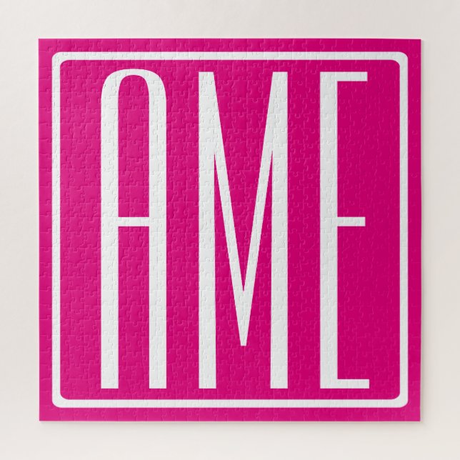 3 Initials Monogram | White On Hot Pink Jigsaw Puzzle (Vertical)