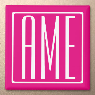 3 Initials Monogram   White On Hot Pink Magnet