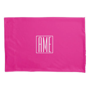 3 Initials Monogram White On Hot Pink Pillowcase
