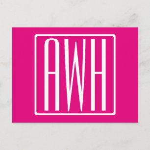 3 Initials Monogram   White On Hot Pink Postcard