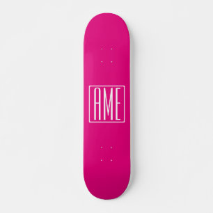 3 Initials Monogram   White On Hot Pink Skateboard