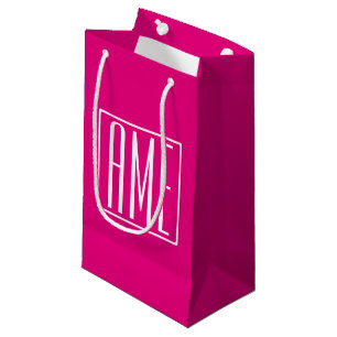 3 Initials Monogram   White On Hot Pink Small Gift Bag