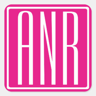 3 Initials Monogram | White On Hot Pink Square Sticker