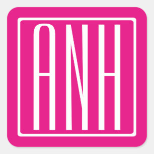 3 Initials Monogram White On Hot Pink Square Sticker