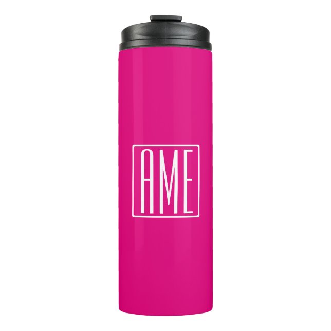 3 Initials Monogram | White On Hot Pink Thermal Tumbler (Front)