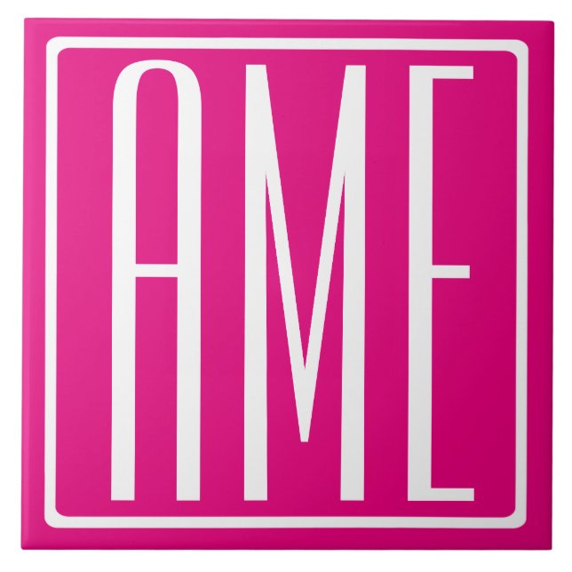 3 Initials Monogram | White On Hot Pink Tile (Front)