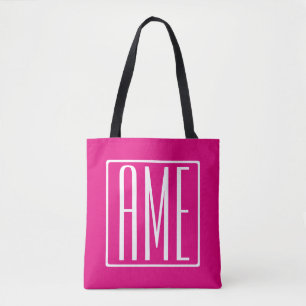 3 Initials Monogram   White On Hot Pink Tote Bag