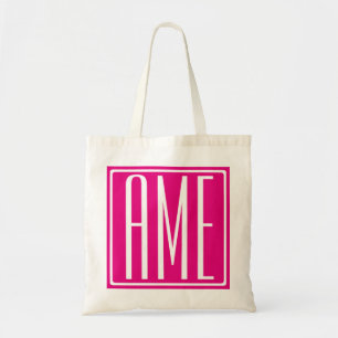 3 Initials Monogram   White On Hot Pink Tote Bag