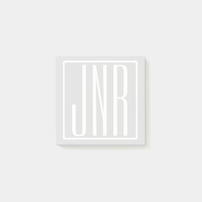 3 Initials Monogram | White & Very Light Grey Post-it Notes (Front)