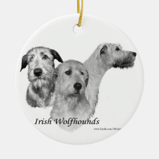 3 Irish Wolfhound heads Ceramic Tree Decoration