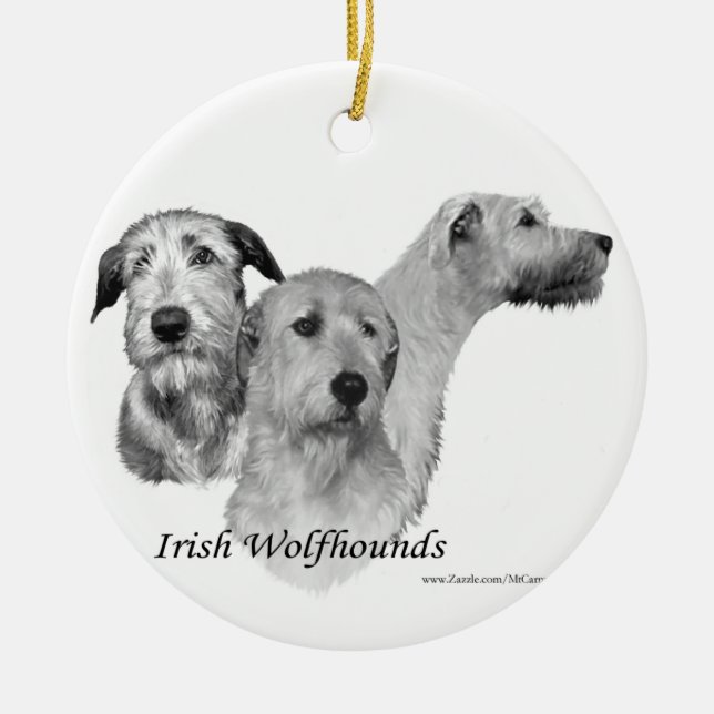 3 Irish Wolfhound heads Ceramic Tree Decoration (Front)