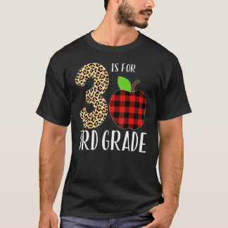 3 Is For 3rd Grade Teacher Leopard Buffalo Plaid S T-Shirt