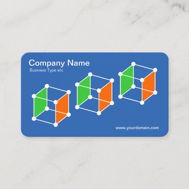 3 Isometric Cubes v2 - Blueprint/White Business Card (Front)