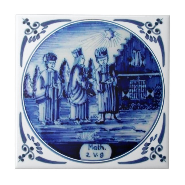3 Kings Following Star (Matthew 2:9) Repro Delft Tile (Front)
