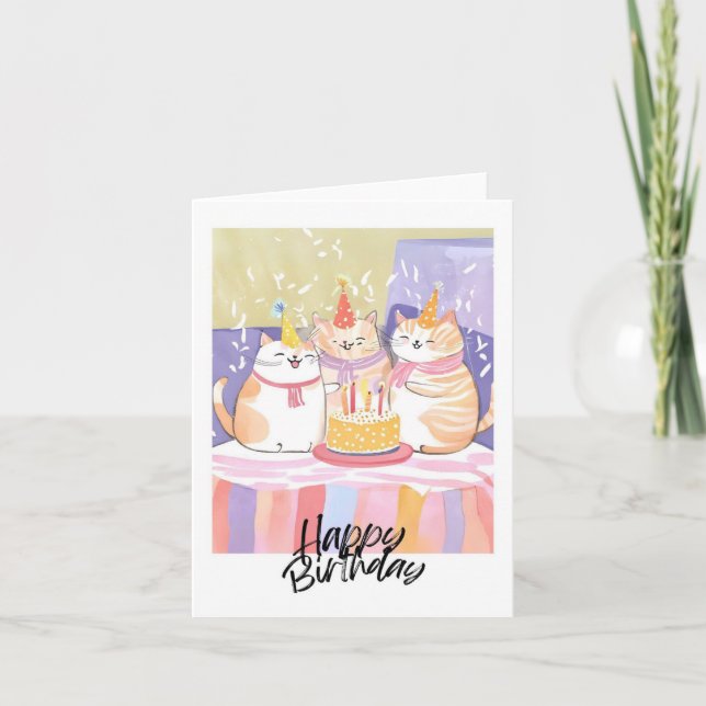 3 kitties Birthday Party  Holiday Card (Front)