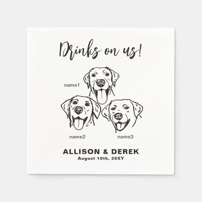 3 Labrador Retrievers Dogs Wedding Cocktail Napkin (Front)