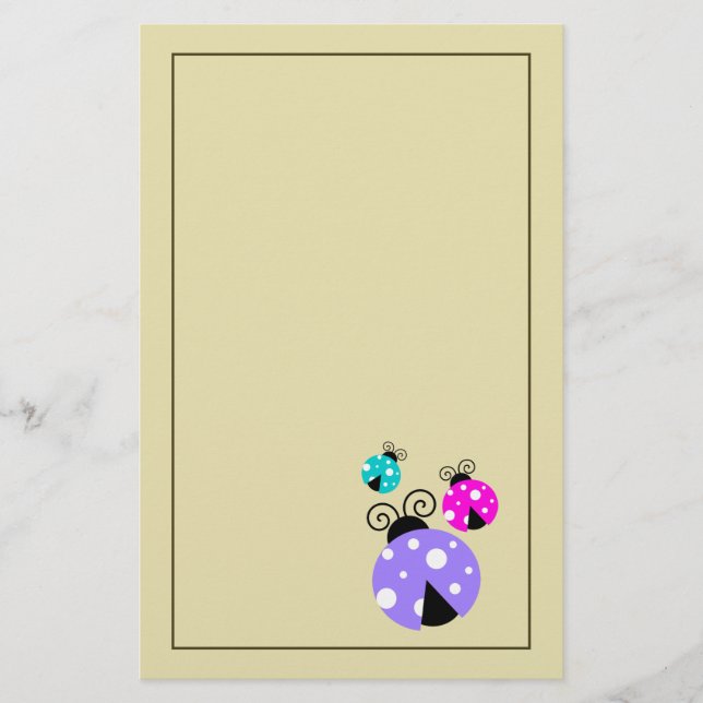 3 Ladybugs in Purple Pink and Blue Stationery (Front)