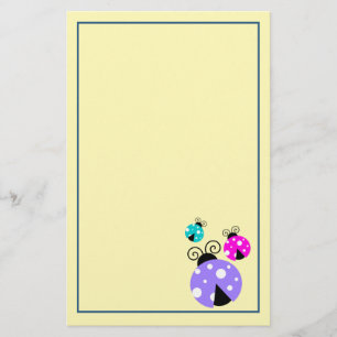 3 Ladybugs in Purple Pink and Blue Stationery