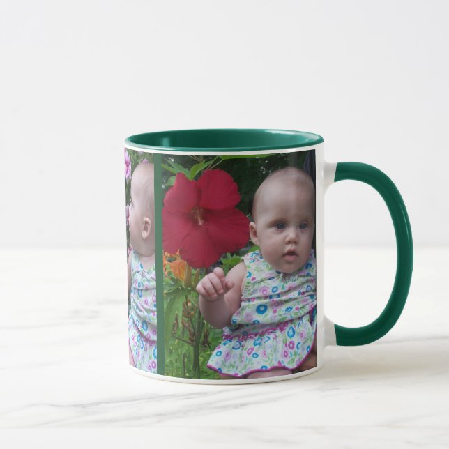 3 Large Photos Green Background Easy Upload Gift Mug (Right)