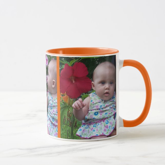 3 Large Photos Orange Background Easy Upload Mug (Right)