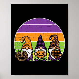 3 Leopard Plaid Gnomes Pumpkin Retro Halloween Cos Poster
