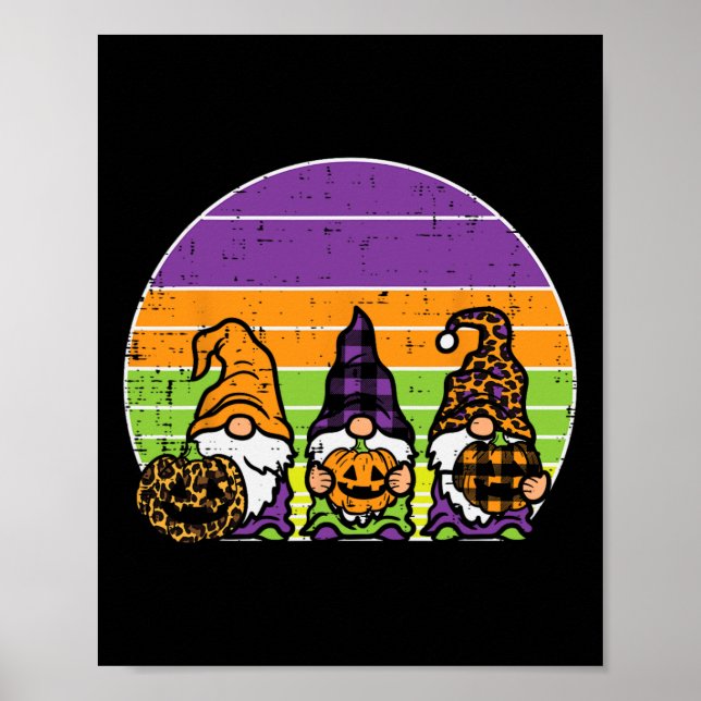 3 Leopard Plaid Gnomes Pumpkin Retro Halloween Cos Poster (Front)