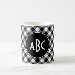 3 Letter Black and White Buffalo Plaid Monogram Coffee Mug