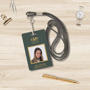 3-Letter Gold Monogram Logo on Dark Green ID Badge