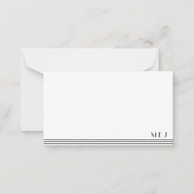 3 Letter Monogram Black White Striped Minimalist Card (Front)
