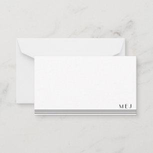 3 Letter Monogram Black White Striped Minimalist Card