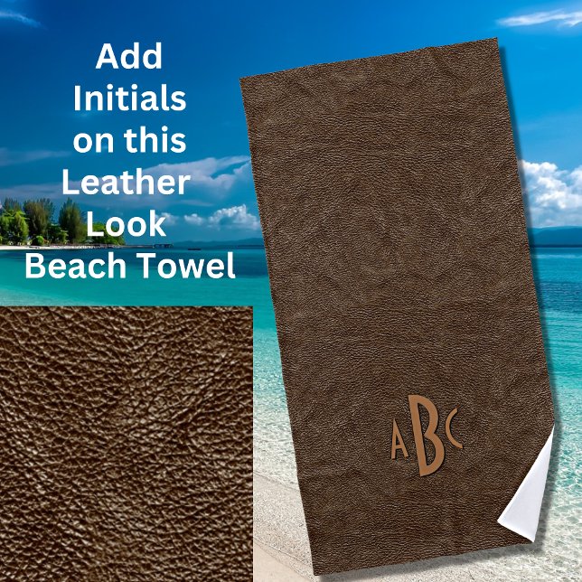 3 Letter Monogram Initial Beige Brown Leather Look Beach Towel (Creator Uploaded)