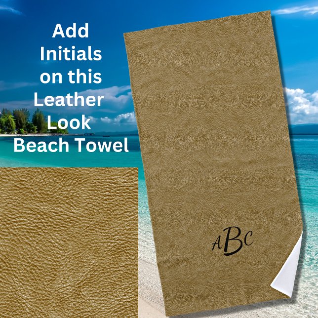 3 Letter Monogram Initial Beige Brown Leather Look Beach Towel (Creator Uploaded)
