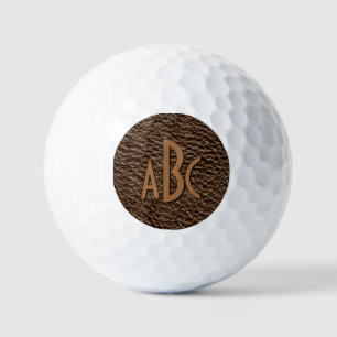 3 Letter Monogram Initial Beige Brown Leather Look Golf Balls