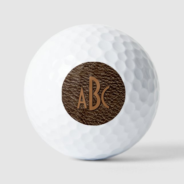 3 Letter Monogram Initial Beige Brown Leather Look Golf Balls (Front)
