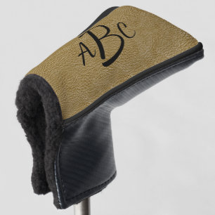 3 Letter Monogram Initial Beige Brown Leather Look Golf Head Cover