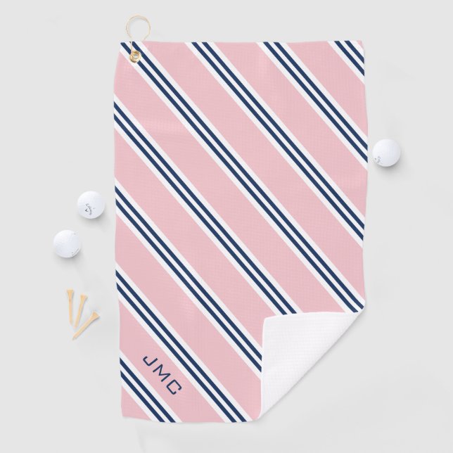 3-Letter Monogram Pink and Blue Stripes Golf Towel (InSitu)