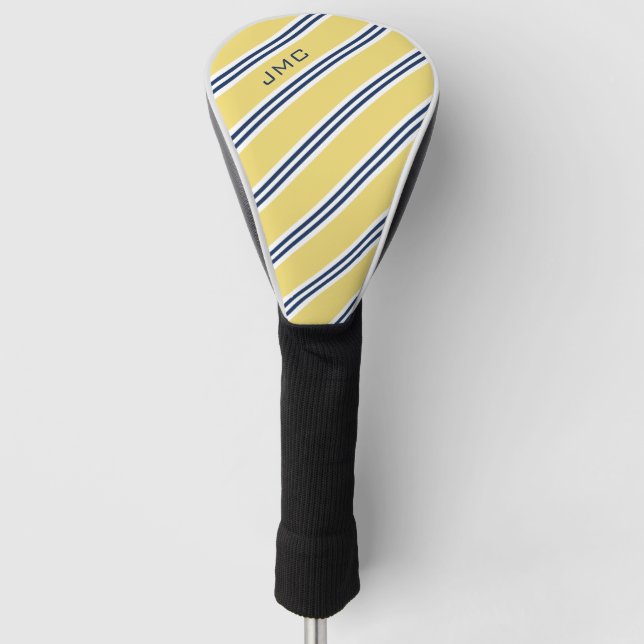 3-Letter Monogram Yellow and Blue Stripes Golf Head Cover (Front)