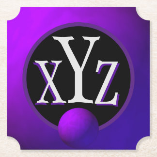 3 Letter Monogrammed Deep Purple Metallic Paper Coaster