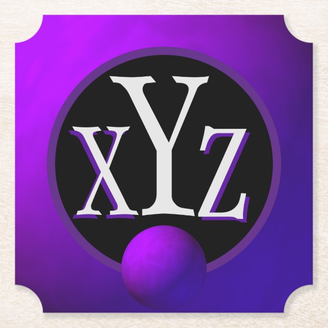 3 Letter Monogrammed Deep Purple Metallic Paper Coaster (Front)