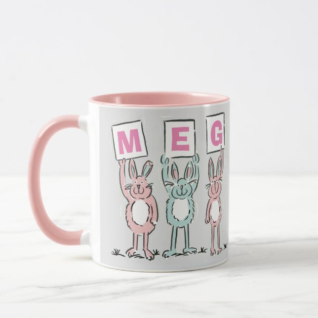 3 Letter Name Fun Rabbits Design Mug (Left)