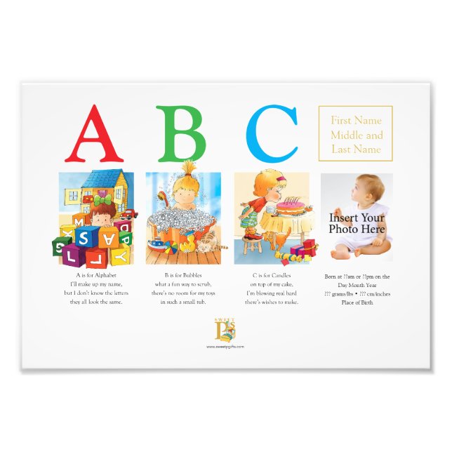 3 LETTER NAME POSTER + birth details + photo (Front)
