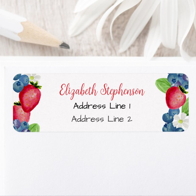 3 Line Return Address Label Red and Blue Berries (Creator Uploaded)