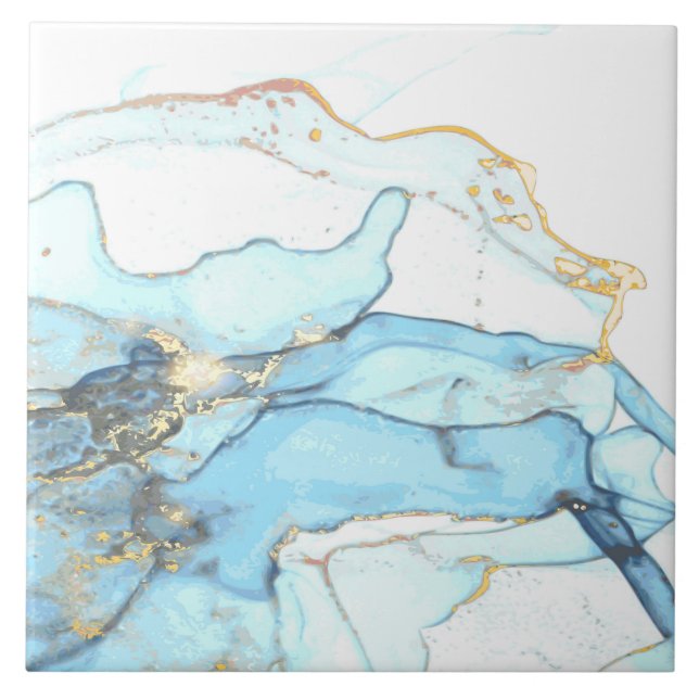 (3)Liquid ocean blue and gold marble texture Tile (Front)