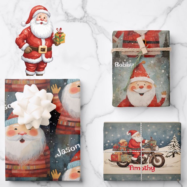 3 Little Boys Add Names Santa Claus Christmas Wrapping Paper Sheet (Creator Uploaded)