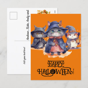 3 Little Cat Wiches - Happy Halloween Holiday Postcard